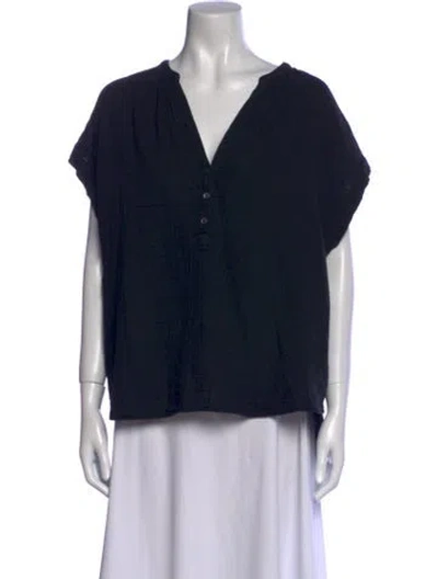 Pre-owned Xirena V-neck Short Sleeve Blouse In Black