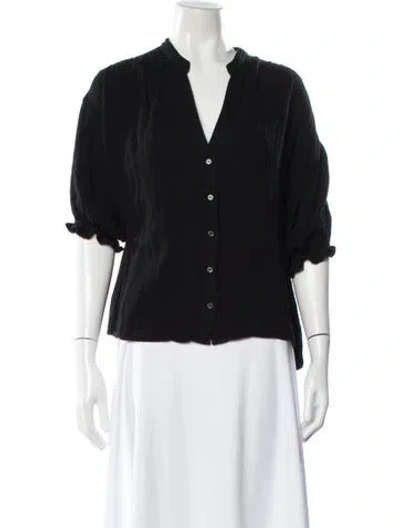 Pre-owned Xirena V-neck Short Sleeve Blouse In Black