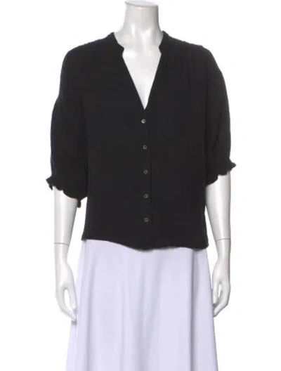 Pre-owned Xirena V-neck Short Sleeve Blouse In Black