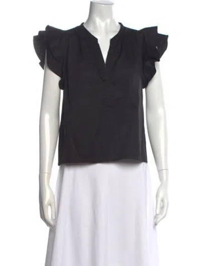 Pre-owned Xirena V-neck Short Sleeve Blouse In Black