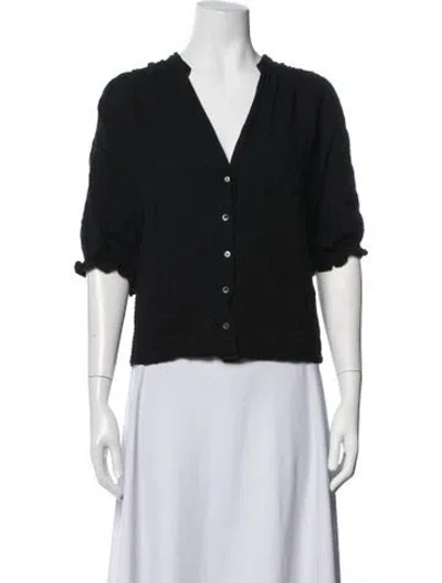 Pre-owned Xirena V-neck Short Sleeve Blouse In Black
