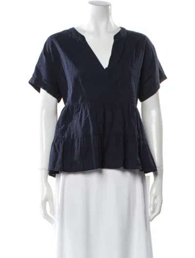 Pre-owned Xirena V-neck Short Sleeve Blouse In Blue