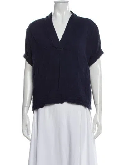 Pre-owned Xirena V-neck Short Sleeve Blouse In Blue
