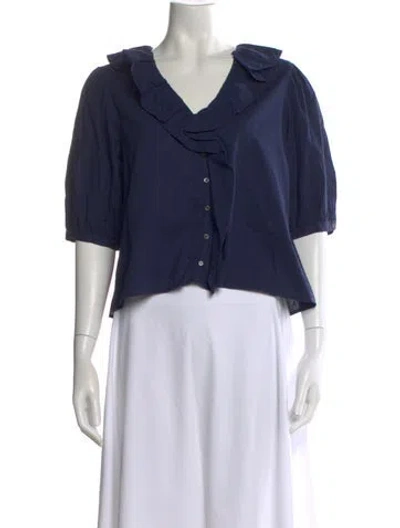 Pre-owned Xirena V-neck Short Sleeve Blouse In Blue
