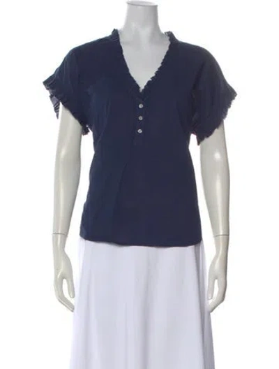 Pre-owned Xirena V-neck Short Sleeve Blouse In Blue