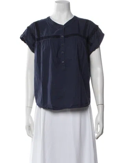 Pre-owned Xirena V-neck Short Sleeve Blouse In Blue
