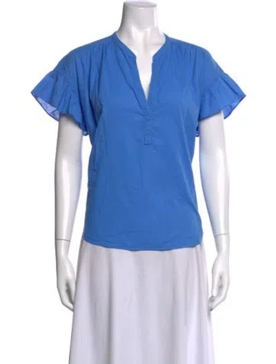 Pre-owned Xirena V-neck Short Sleeve Blouse In Blue