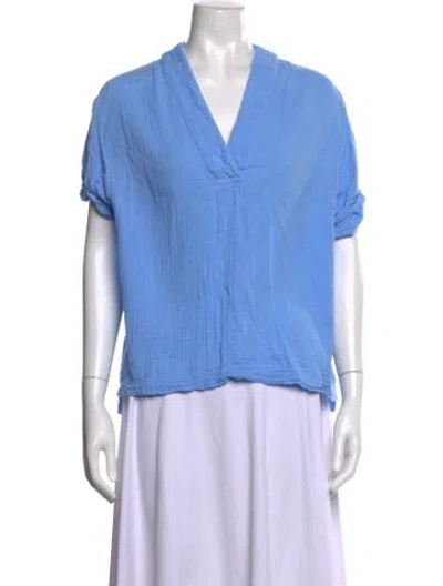 Pre-owned Xirena V-neck Short Sleeve Blouse In Blue