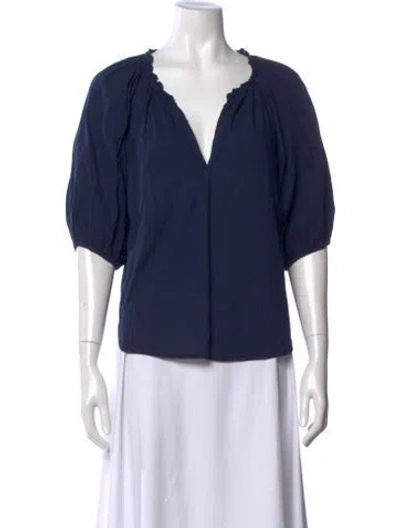 Pre-owned Xirena V-neck Short Sleeve Blouse In Blue