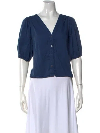 Pre-owned Xirena V-neck Short Sleeve Blouse In Blue