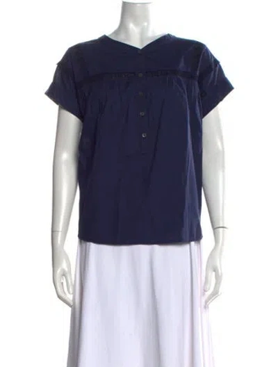 Pre-owned Xirena V-neck Short Sleeve Blouse In Blue