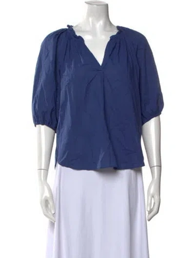 Pre-owned Xirena V-neck Short Sleeve Blouse In Blue