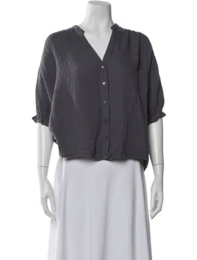 Pre-owned Xirena V-neck Short Sleeve Blouse In Blue