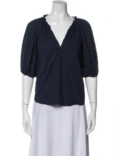 Pre-owned Xirena V-neck Short Sleeve Blouse In Blue