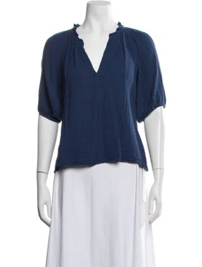 Pre-owned Xirena V-neck Short Sleeve Blouse In Blue