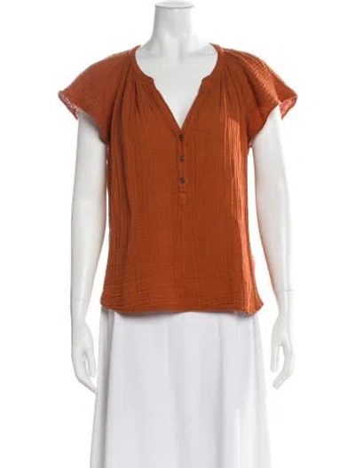Pre-owned Xirena V-neck Short Sleeve Blouse In Brown