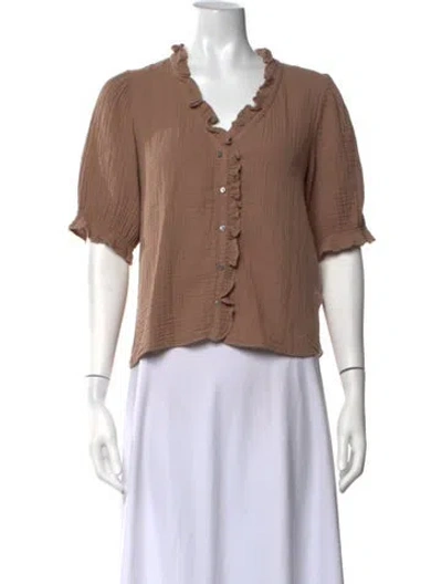 Pre-owned Xirena V-neck Short Sleeve Blouse In Brown