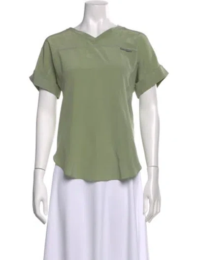 Pre-owned Xirena V-neck Short Sleeve Blouse In Green