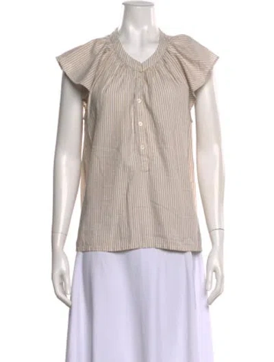 Pre-owned Xirena V-neck Short Sleeve Blouse In Neutral