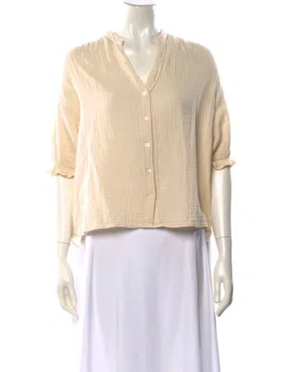 Pre-owned Xirena V-neck Short Sleeve Blouse In Neutral