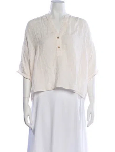 Pre-owned Xirena V-neck Short Sleeve Blouse In Neutral