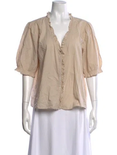 Pre-owned Xirena V-neck Short Sleeve Blouse In Neutral