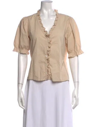 Pre-owned Xirena V-neck Short Sleeve Blouse In Neutral