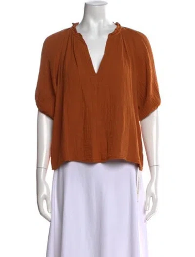 Pre-owned Xirena V-neck Short Sleeve Blouse In Orange