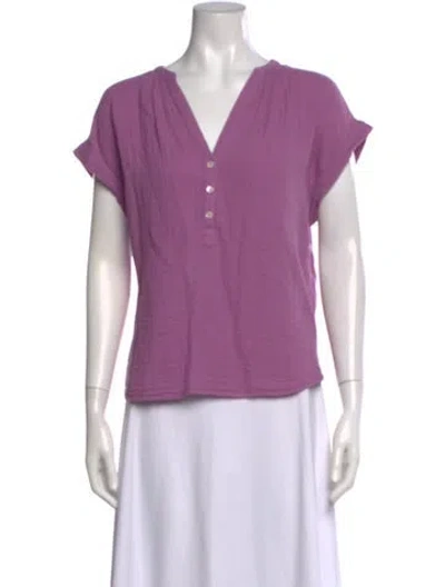 Pre-owned Xirena V-neck Short Sleeve Blouse In Purple