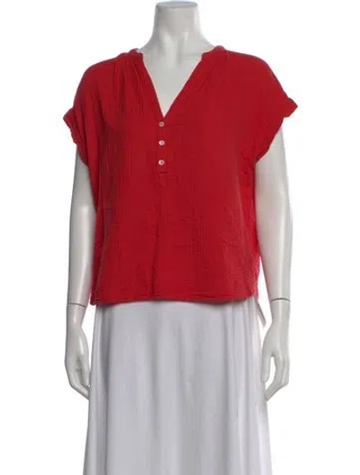 Pre-owned Xirena V-neck Short Sleeve Blouse In Red
