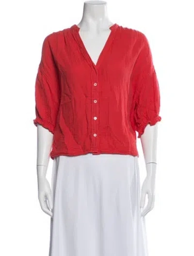Pre-owned Xirena V-neck Short Sleeve Blouse In Red