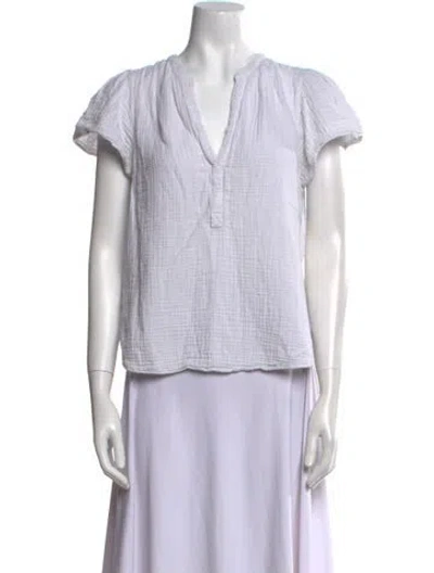 Pre-owned Xirena V-neck Short Sleeve Blouse In White