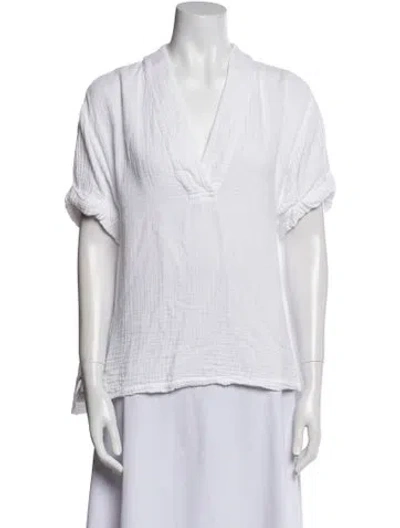 Pre-owned Xirena V-neck Short Sleeve Blouse In White