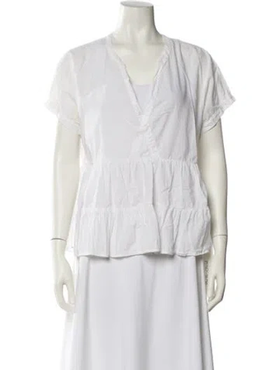 Pre-owned Xirena V-neck Short Sleeve Blouse In White