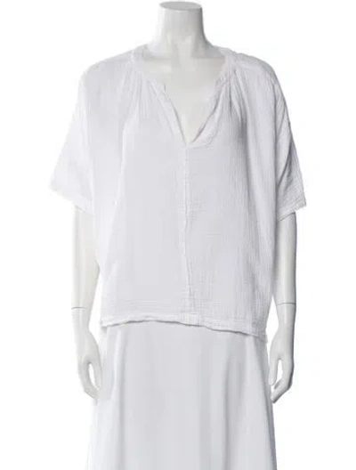 Pre-owned Xirena V-neck Short Sleeve Blouse In White