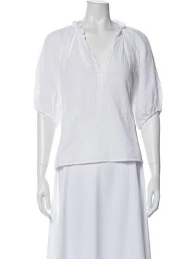 Pre-owned Xirena V-neck Short Sleeve Blouse In White