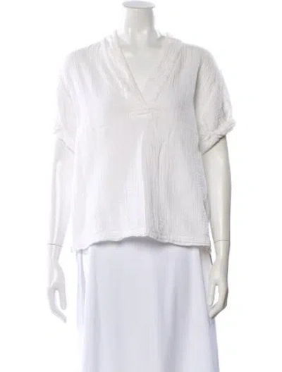 Pre-owned Xirena V-neck Short Sleeve Blouse In White