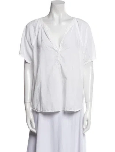 Pre-owned Xirena V-neck Short Sleeve Blouse In White