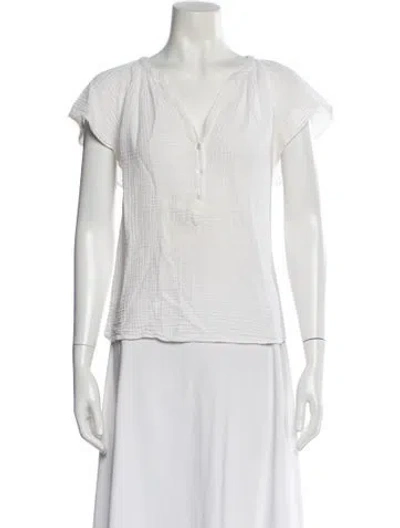 Pre-owned Xirena V-neck Short Sleeve Blouse In White