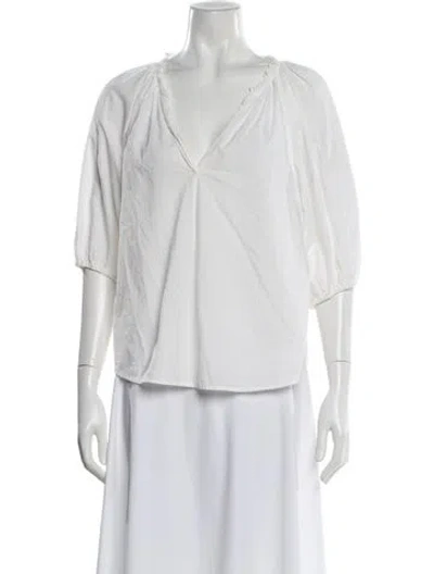 Pre-owned Xirena V-neck Short Sleeve Blouse In White