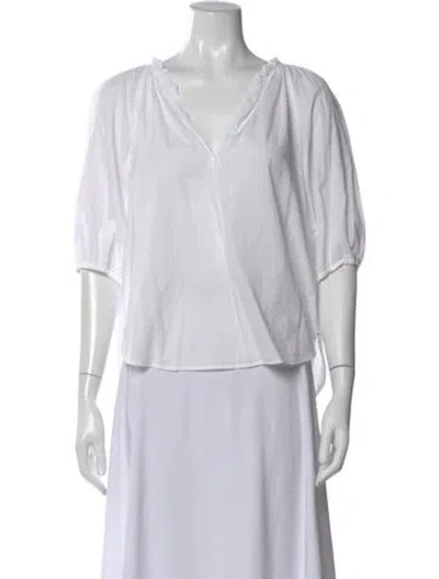 Pre-owned Xirena V-neck Short Sleeve Blouse In White