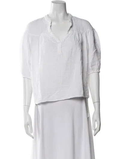 Pre-owned Xirena V-neck Short Sleeve Blouse In White