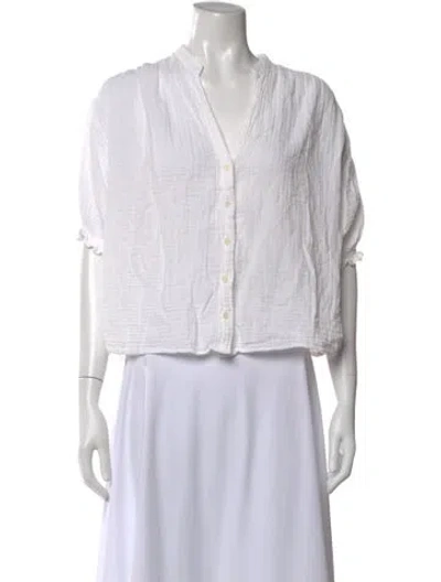 Pre-owned Xirena V-neck Short Sleeve Blouse In White