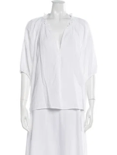 Pre-owned Xirena V-neck Short Sleeve Blouse In White