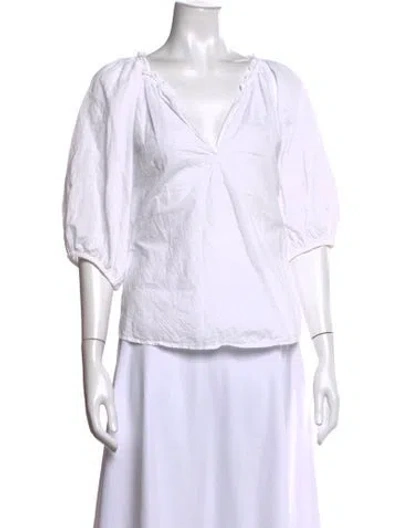 Pre-owned Xirena V-neck Short Sleeve Blouse In White