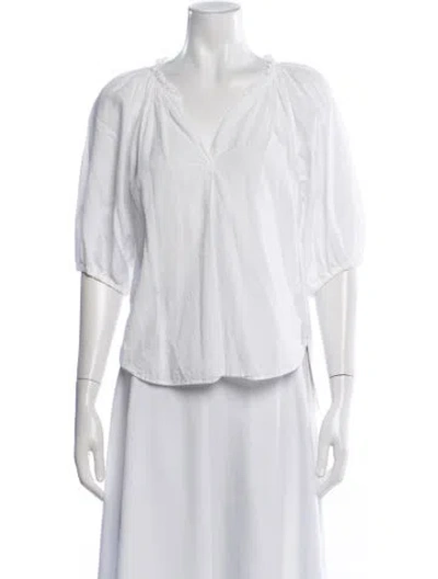 Pre-owned Xirena V-neck Short Sleeve Blouse In White