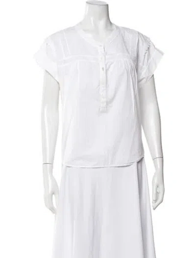 Pre-owned Xirena V-neck Short Sleeve Blouse In White