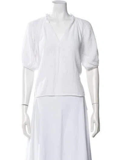 Pre-owned Xirena V-neck Short Sleeve Blouse In White