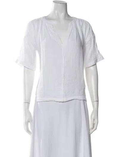 Pre-owned Xirena V-neck Short Sleeve Blouse In White