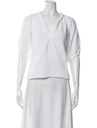 Pre-owned Xirena V-neck Short Sleeve Blouse In White
